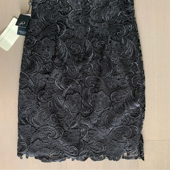 Adrianna Papell Black Illusion Neckline Lace Sheath Dress - Picture 9 of 12